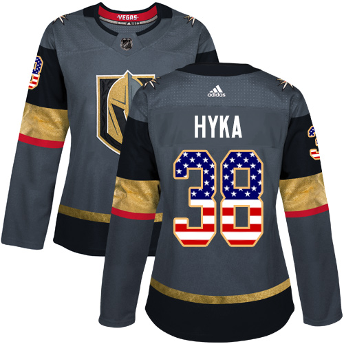 Adidas Golden Knights #38 Tomas Hyka Grey Home Authentic USA Flag Women's Stitched NHL Jersey - Click Image to Close